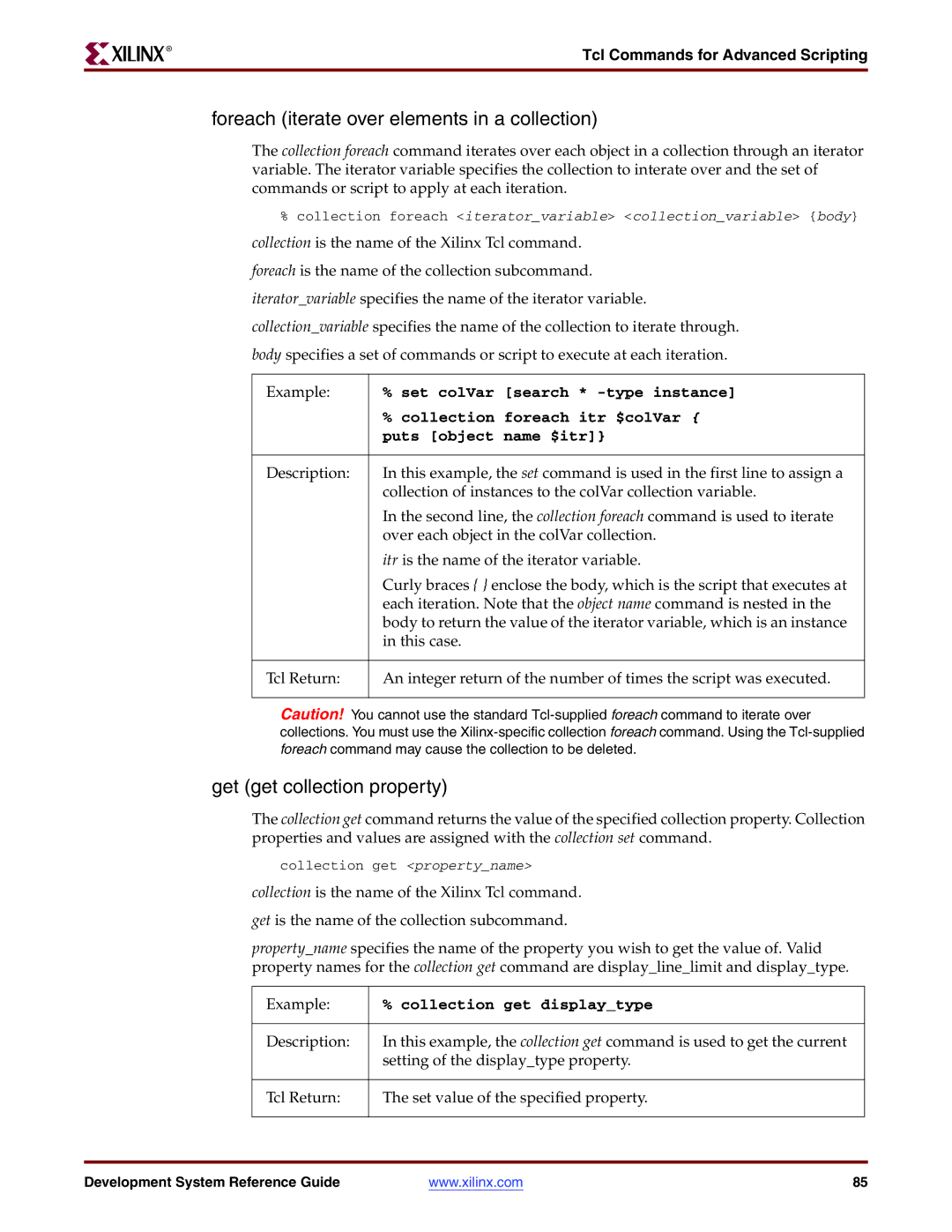 Xilinx 8.2i manual Foreach iterate over elements in a collection, Get get collection property 