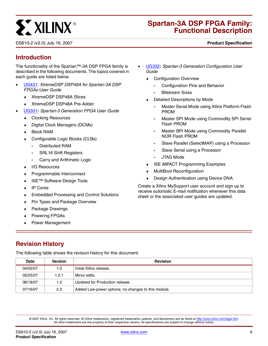 Xilinx manual Added Low-power options no changes to this module, DS610-2 v2.0 July 16 