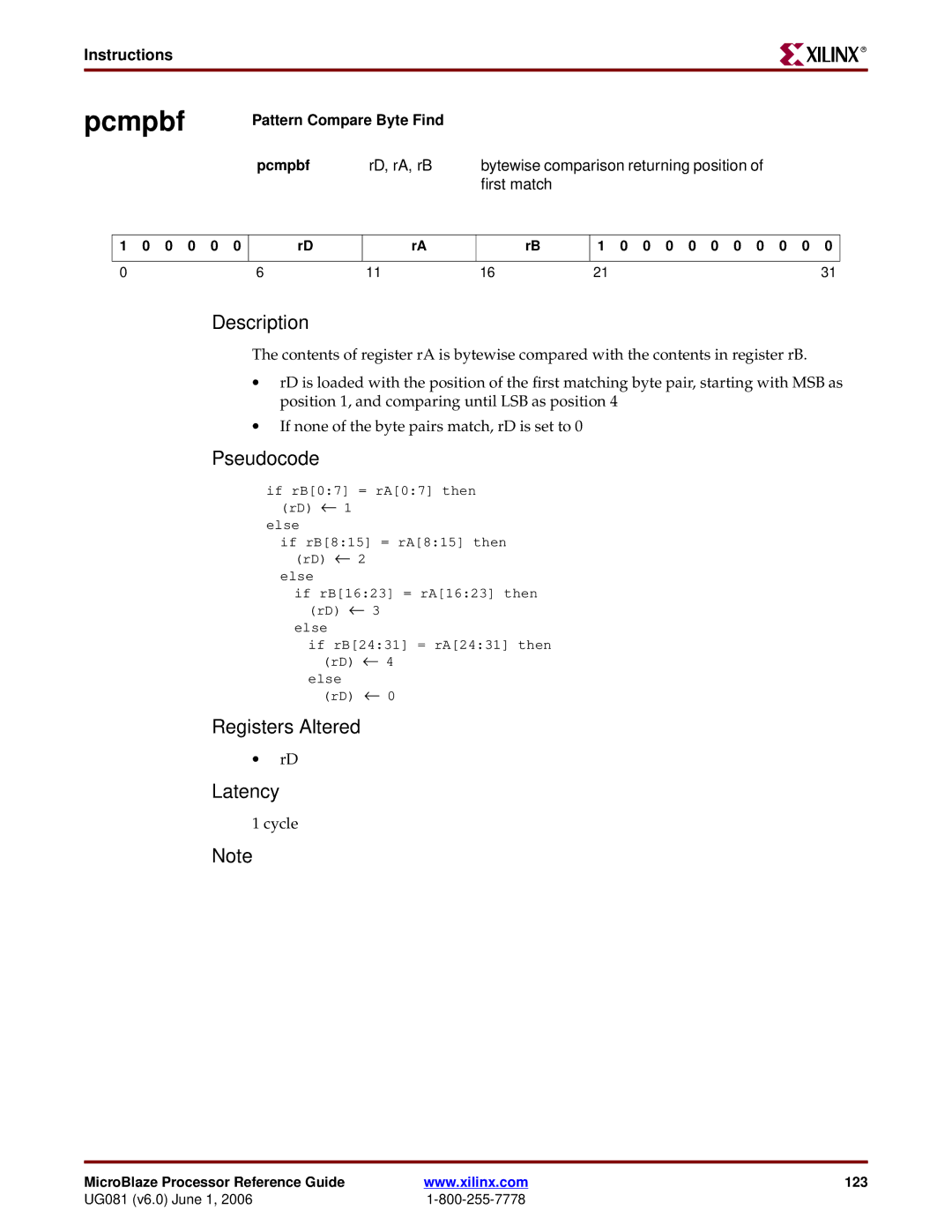 Xilinx EDK 8.2i manual Pattern Compare Byte Find Pcmpbf 