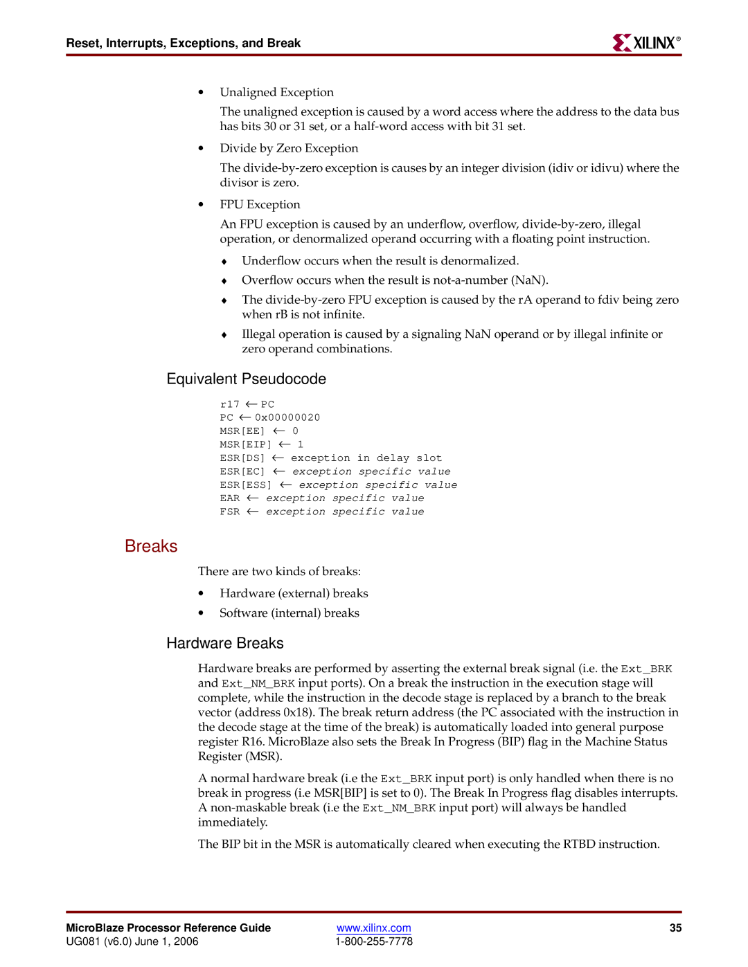 Xilinx EDK 8.2i manual Hardware Breaks 