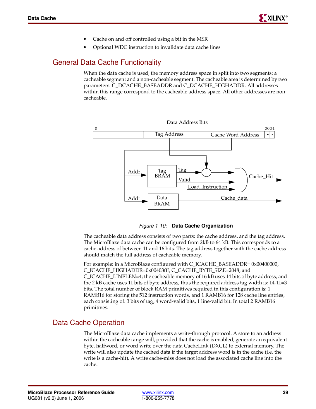 Xilinx EDK 8.2i manual General Data Cache Functionality, Data Cache Operation 