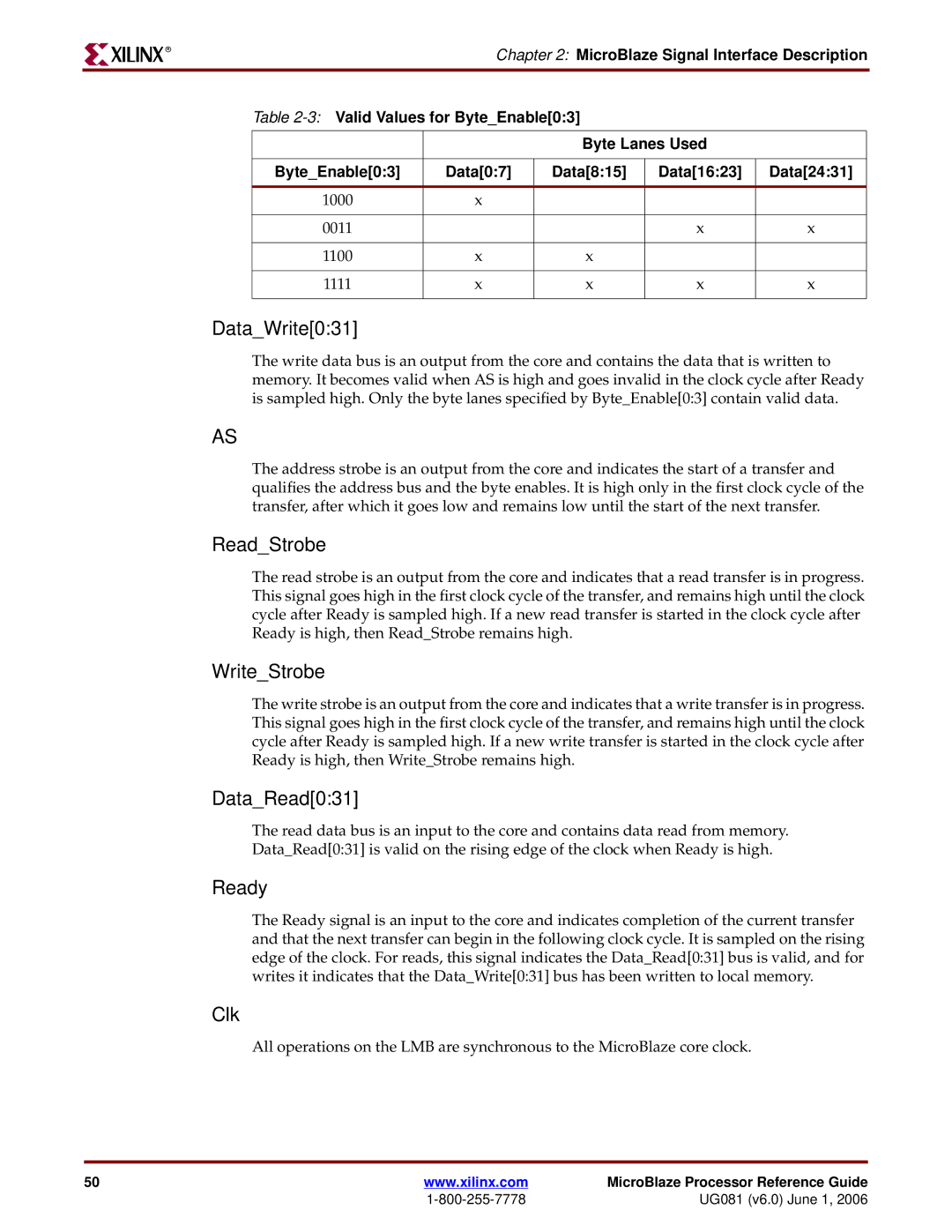 Xilinx EDK 8.2i manual DataWrite031, ReadStrobe, WriteStrobe, DataRead031, Ready, Clk 