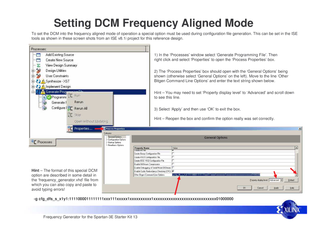 Xilinx Frequency Generator manual Setting DCM Frequency Aligned Mode 