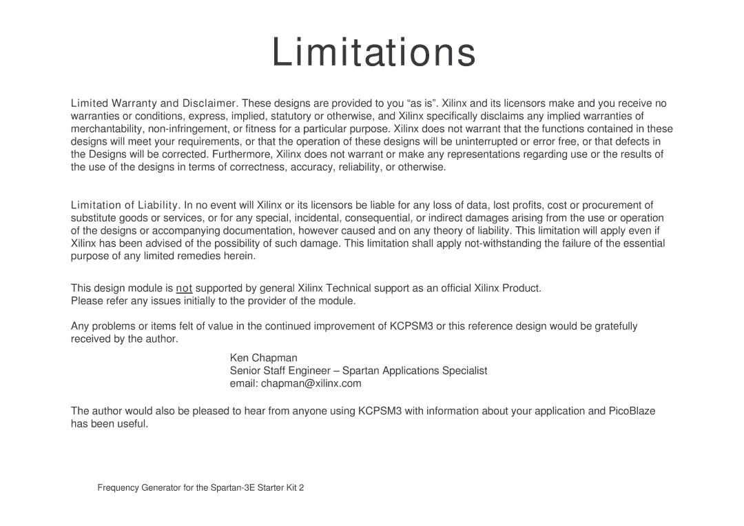 Xilinx Frequency Generator manual Limitations 