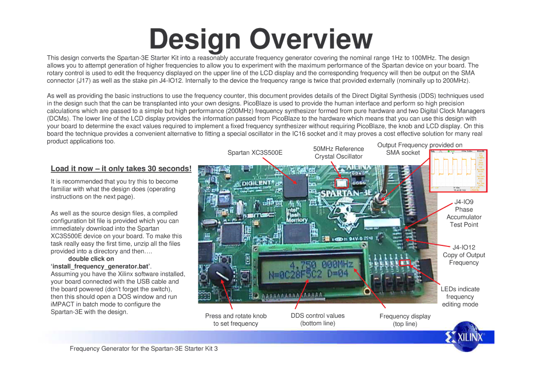 Xilinx Frequency Generator manual Design Overview, Double click on ‘installfrequencygenerator.bat’ 