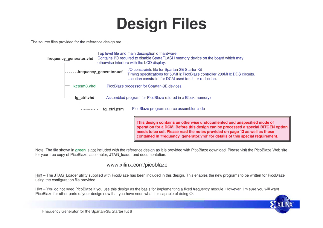 Xilinx Frequency Generator manual Design Files 