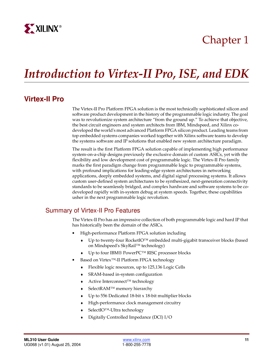 Xilinx ML310 manual Summary of Virtex-II Pro Features 