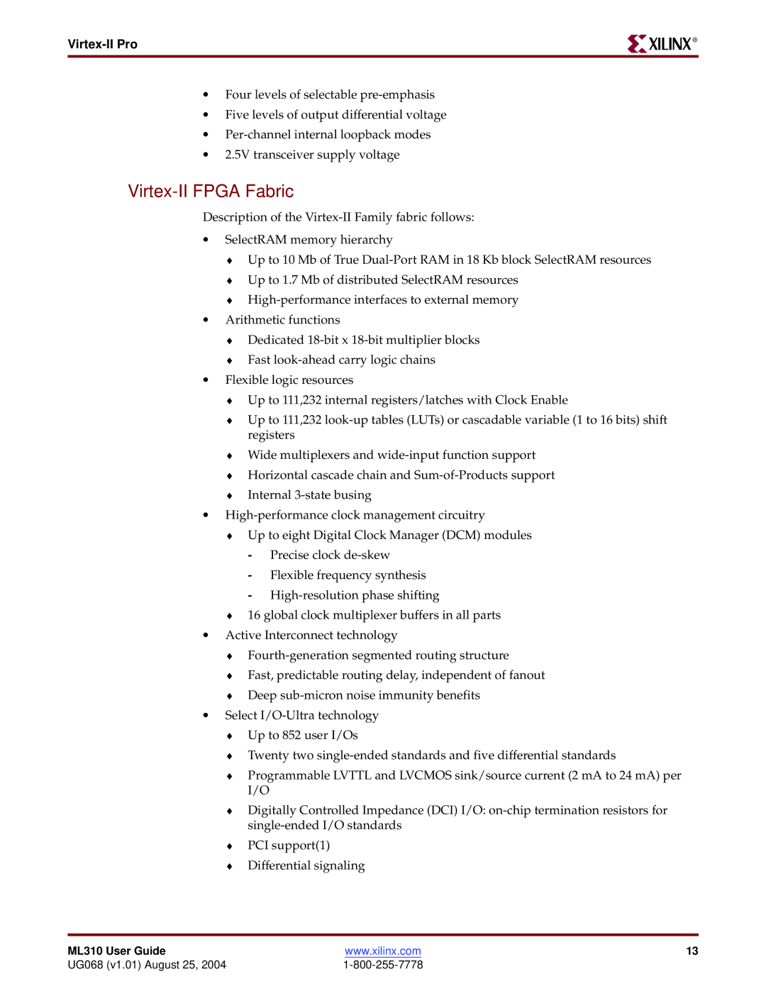 Xilinx ML310 manual Virtex-II Fpga Fabric, Virtex-II Pro 