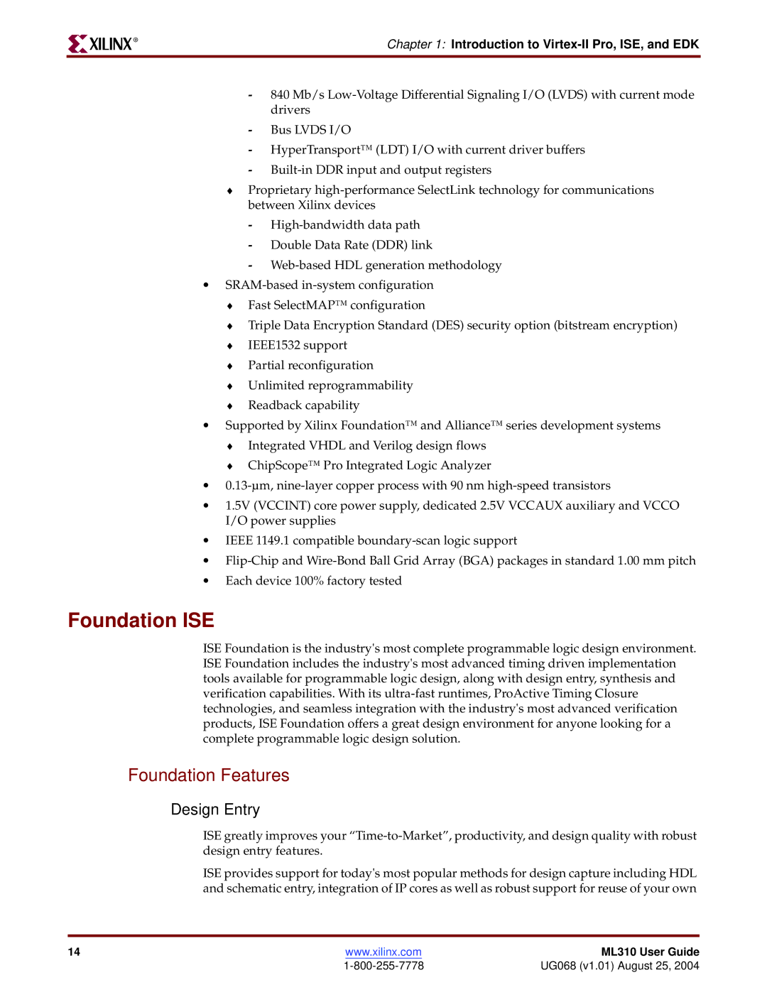 Xilinx ML310 manual Foundation ISE, Foundation Features, Design Entry, Introduction to Virtex-II Pro, ISE, and EDK 