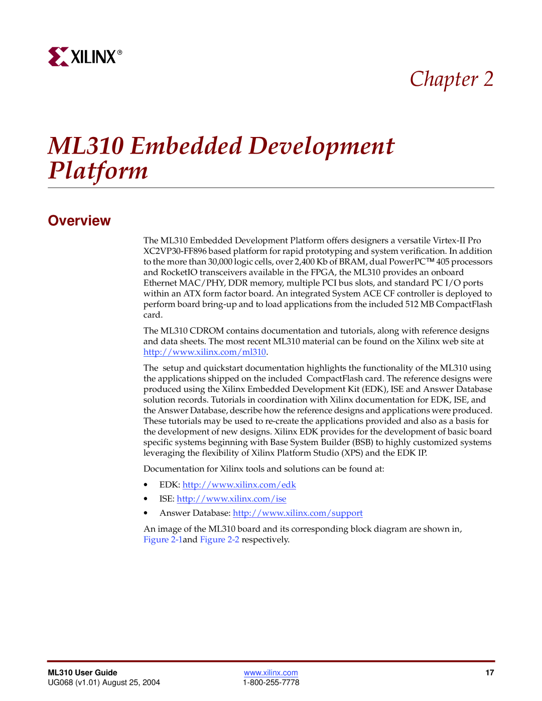 Xilinx manual ML310 Embedded Development Platform, Overview 