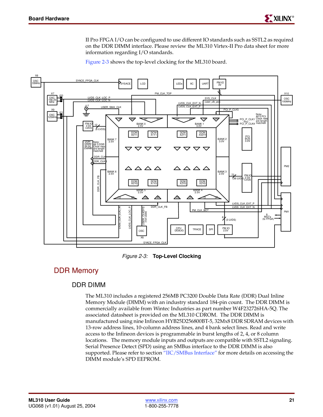 Xilinx ML310 manual DDR Memory, Board Hardware 