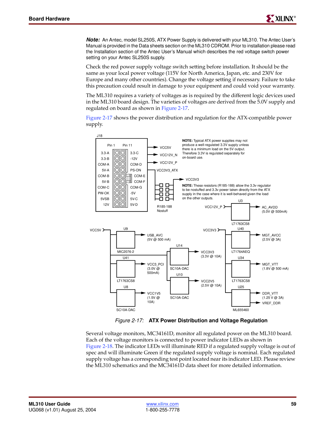 Xilinx ML310 manual 17ATX Power Distribution and Voltage Regulation 