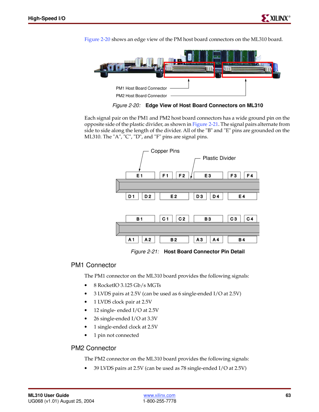 Xilinx ML310 manual PM1 Connector, PM2 Connector 