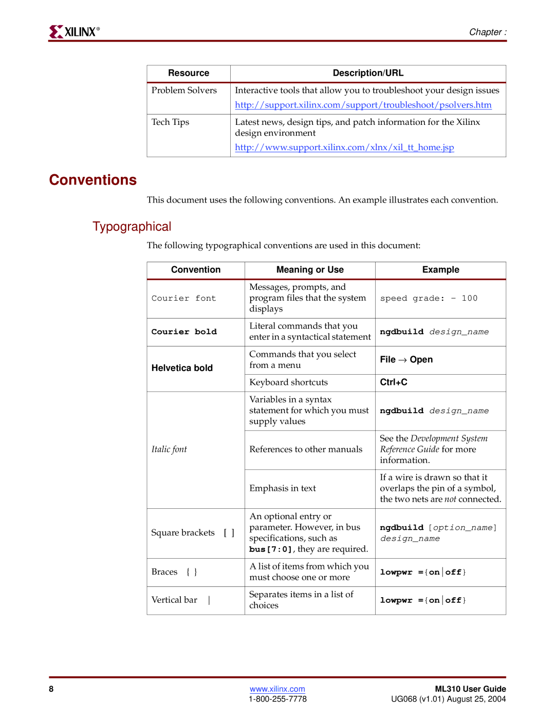 Xilinx ML310 manual Conventions, Typographical 