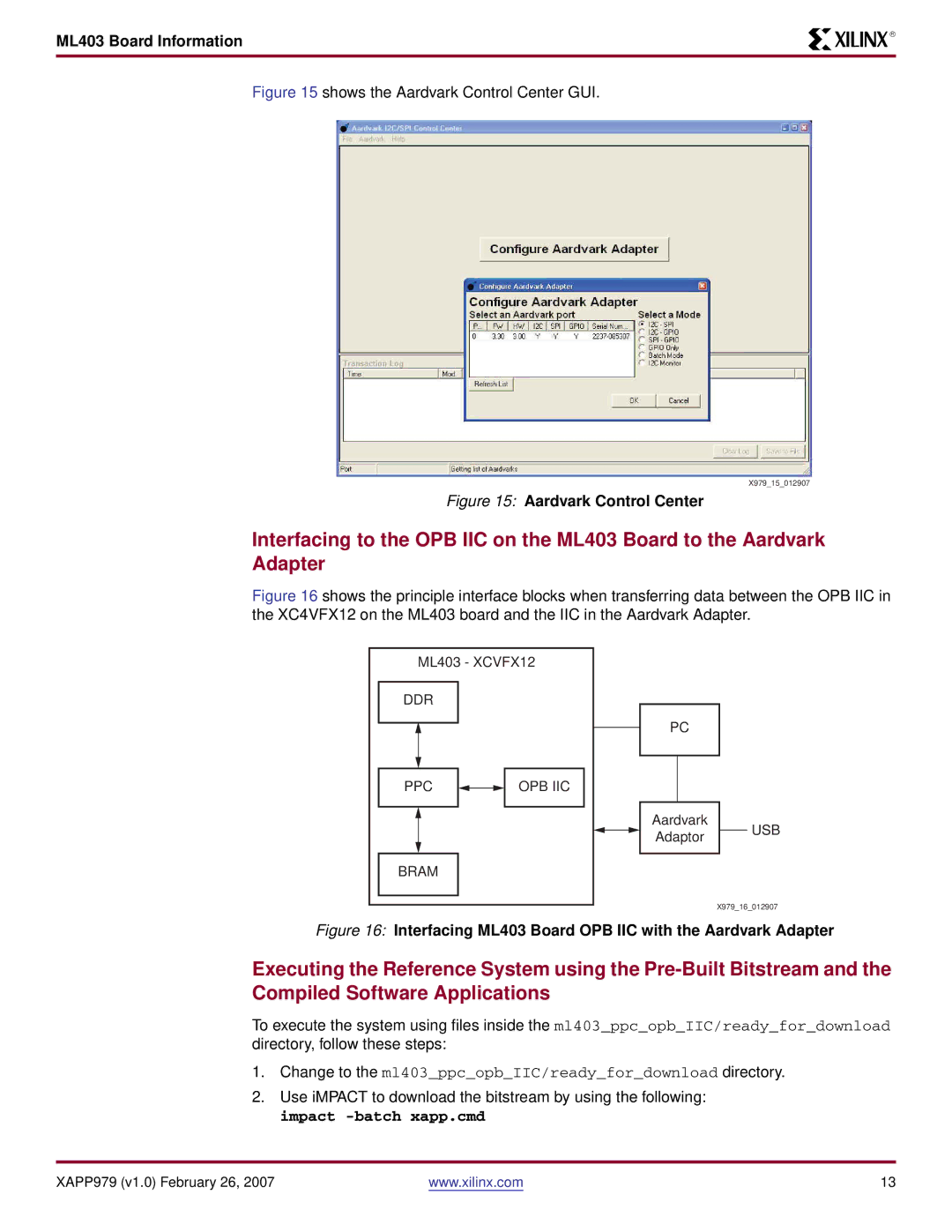 Xilinx ML403 specifications Aardvark Control Center 