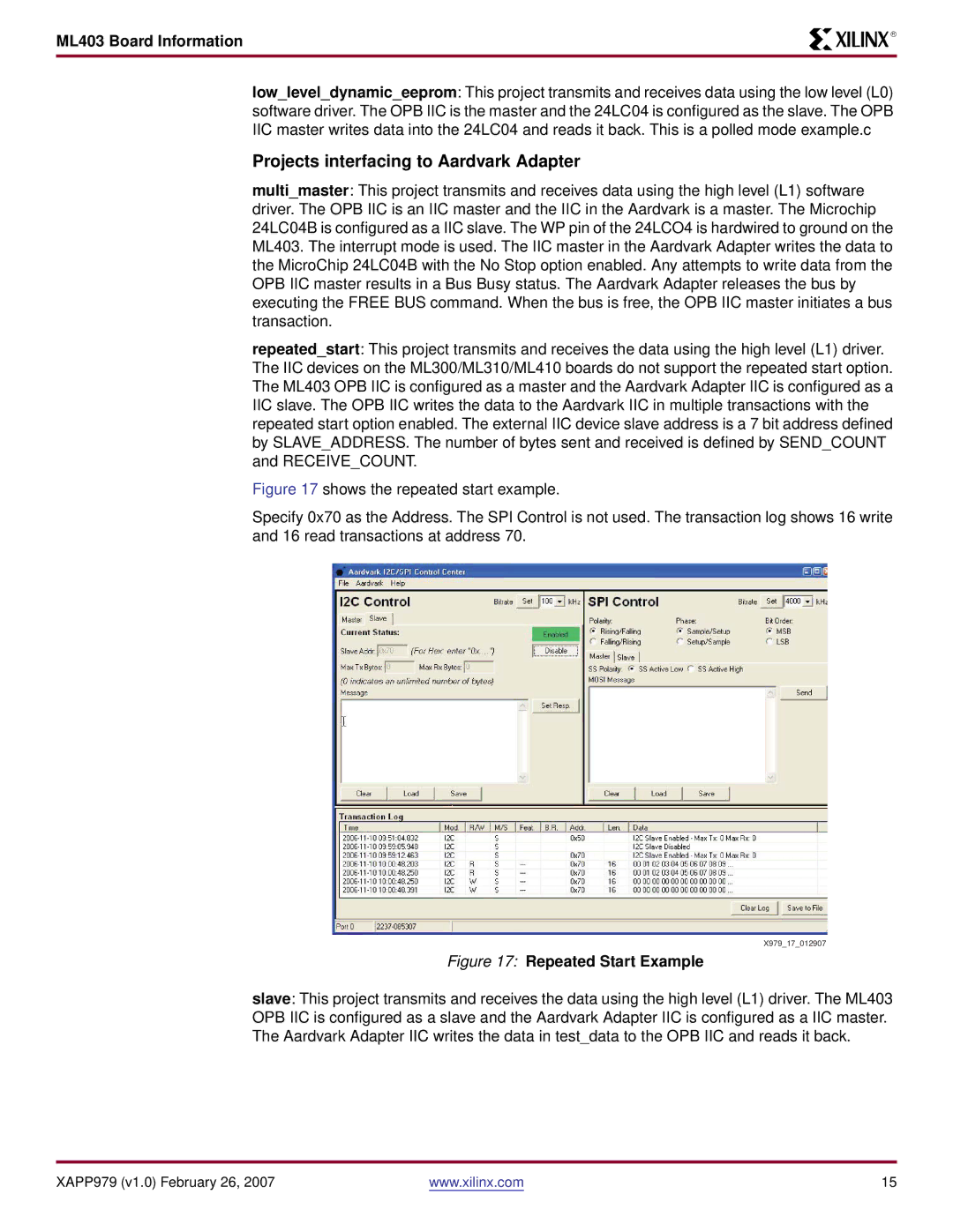 Xilinx ML403 specifications Projects interfacing to Aardvark Adapter 