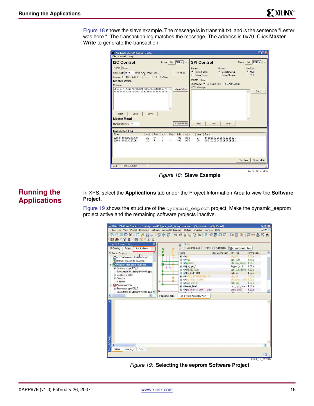 Xilinx ML403 specifications Running the Applications, Project 