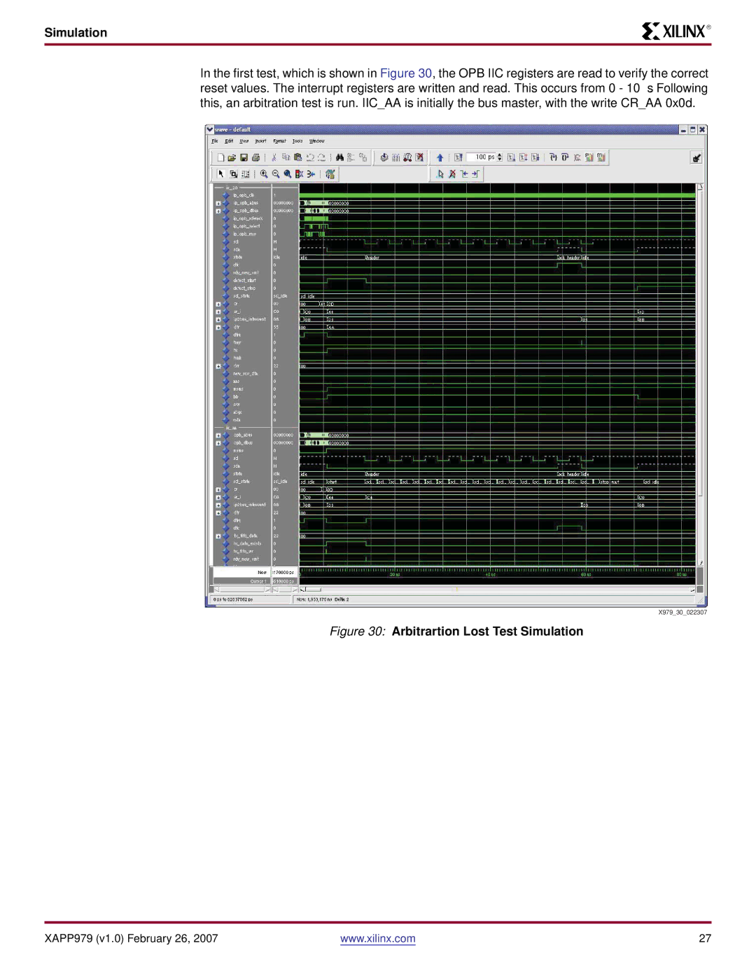 Xilinx ML403 specifications Arbitrartion Lost Test Simulation 