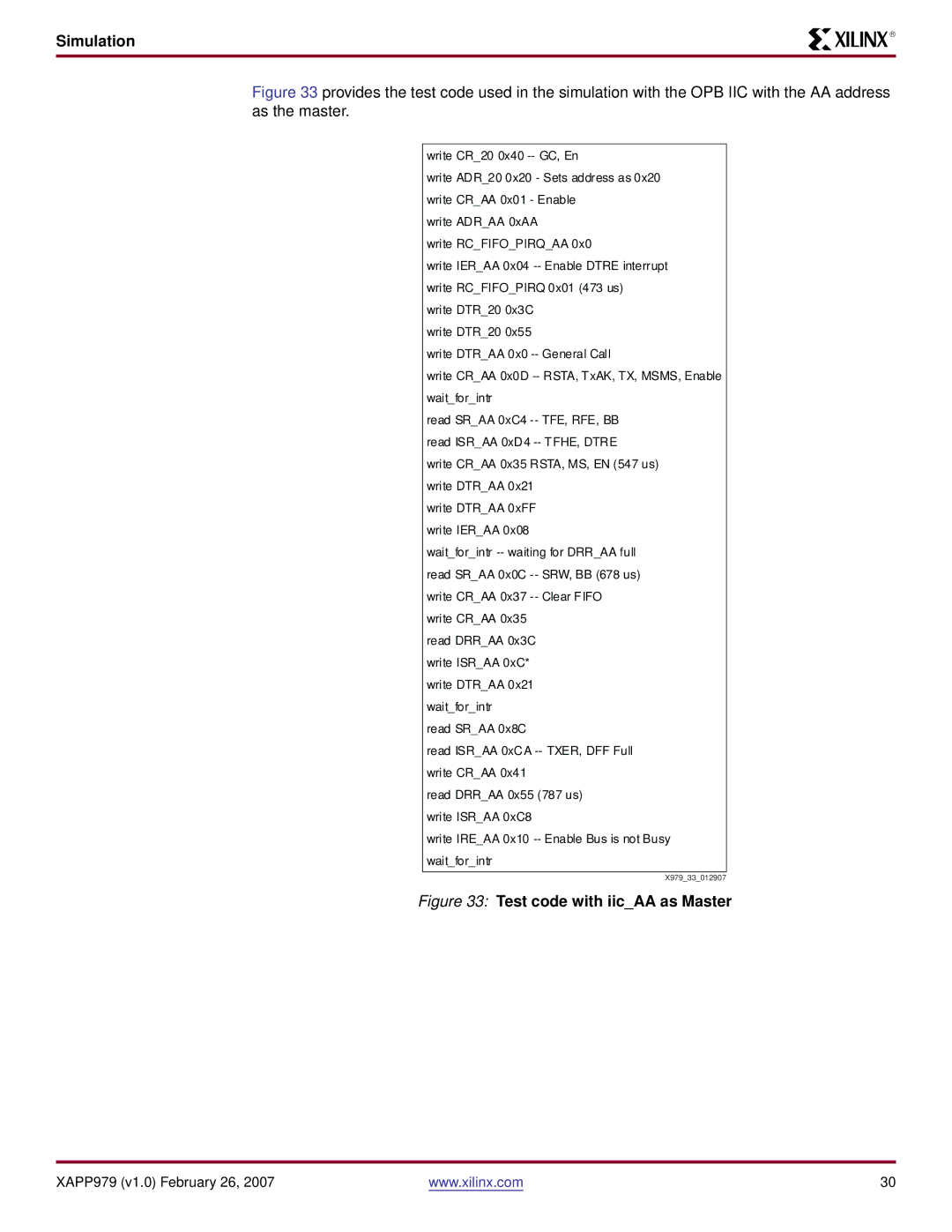 Xilinx ML403 specifications Test code with iicAA as Master 