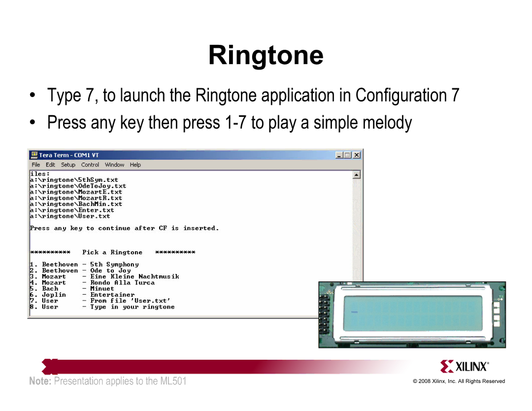 Xilinx ML501 quick start Ringtone 