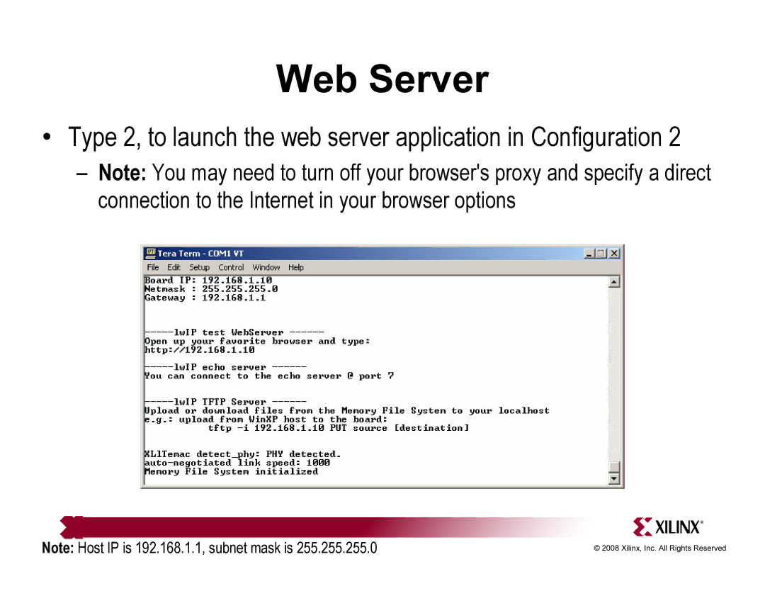 Xilinx ML507 quick start Web Server 