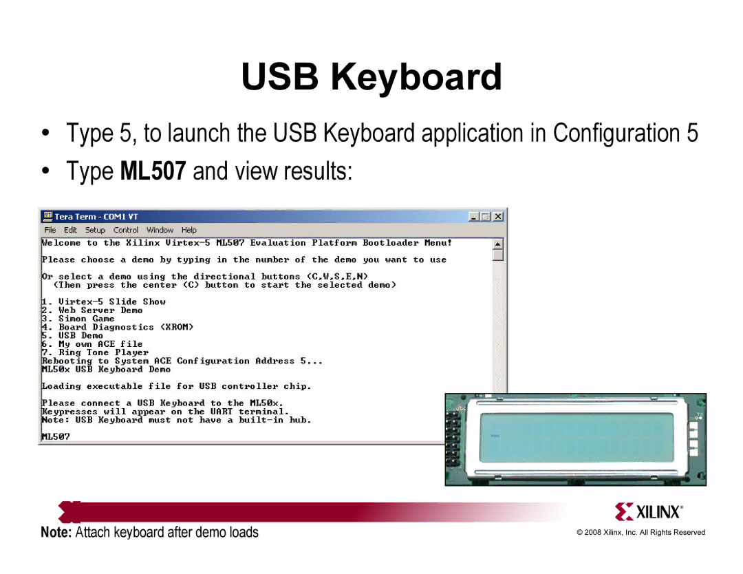 Xilinx ML507 quick start USB Keyboard 