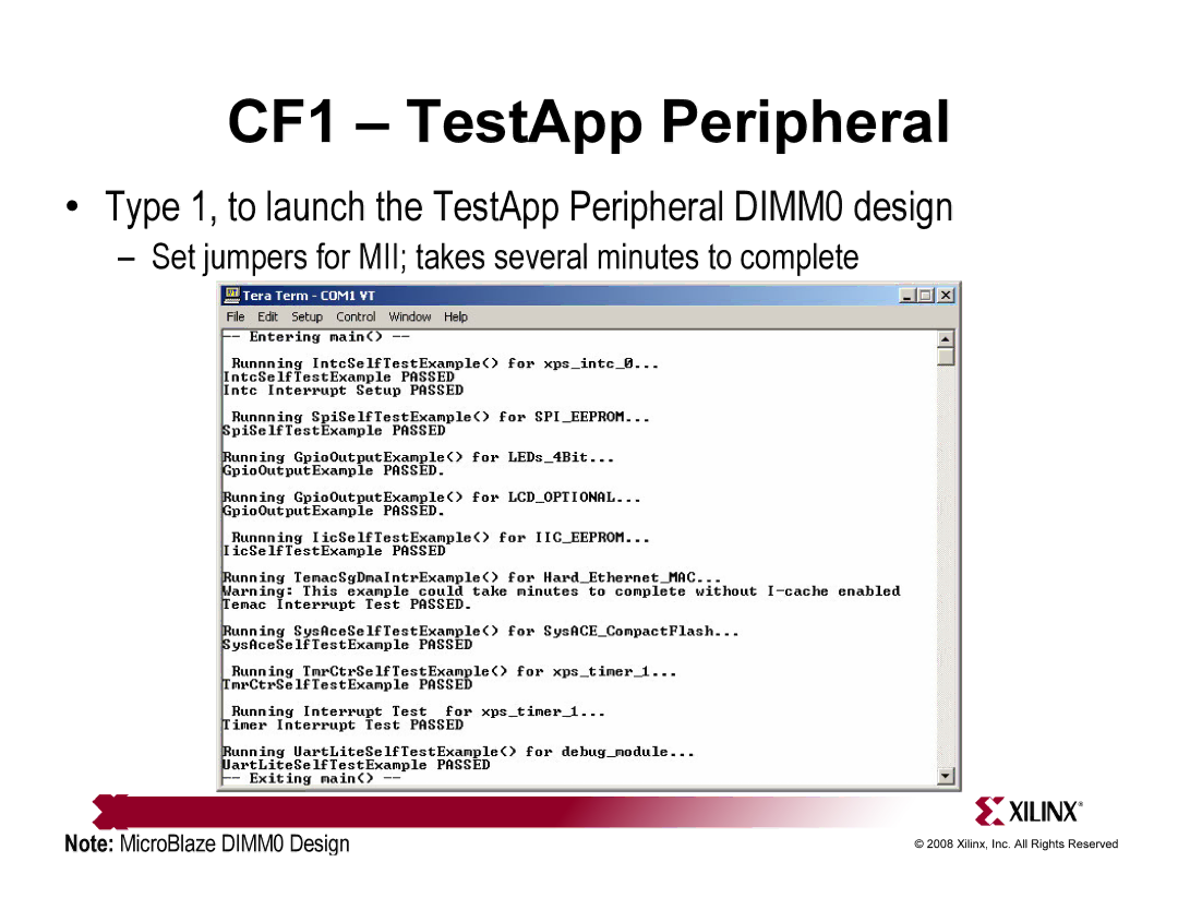 Xilinx ML510 quick start CF1 TestApp Peripheral 