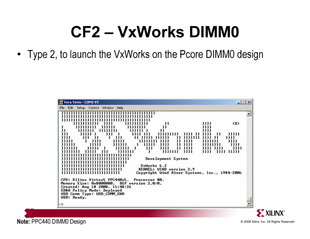 Xilinx ML510 quick start CF2 VxWorks DIMM0 