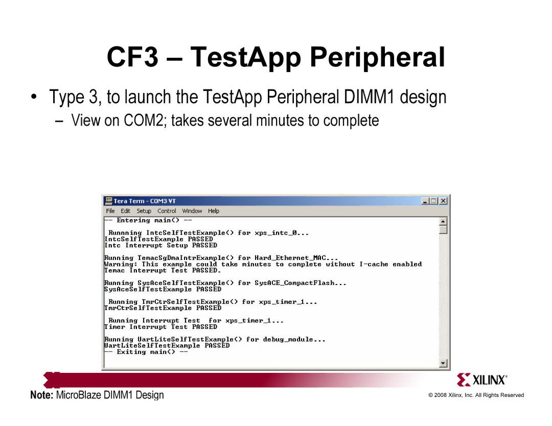 Xilinx ML510 quick start CF3 TestApp Peripheral 