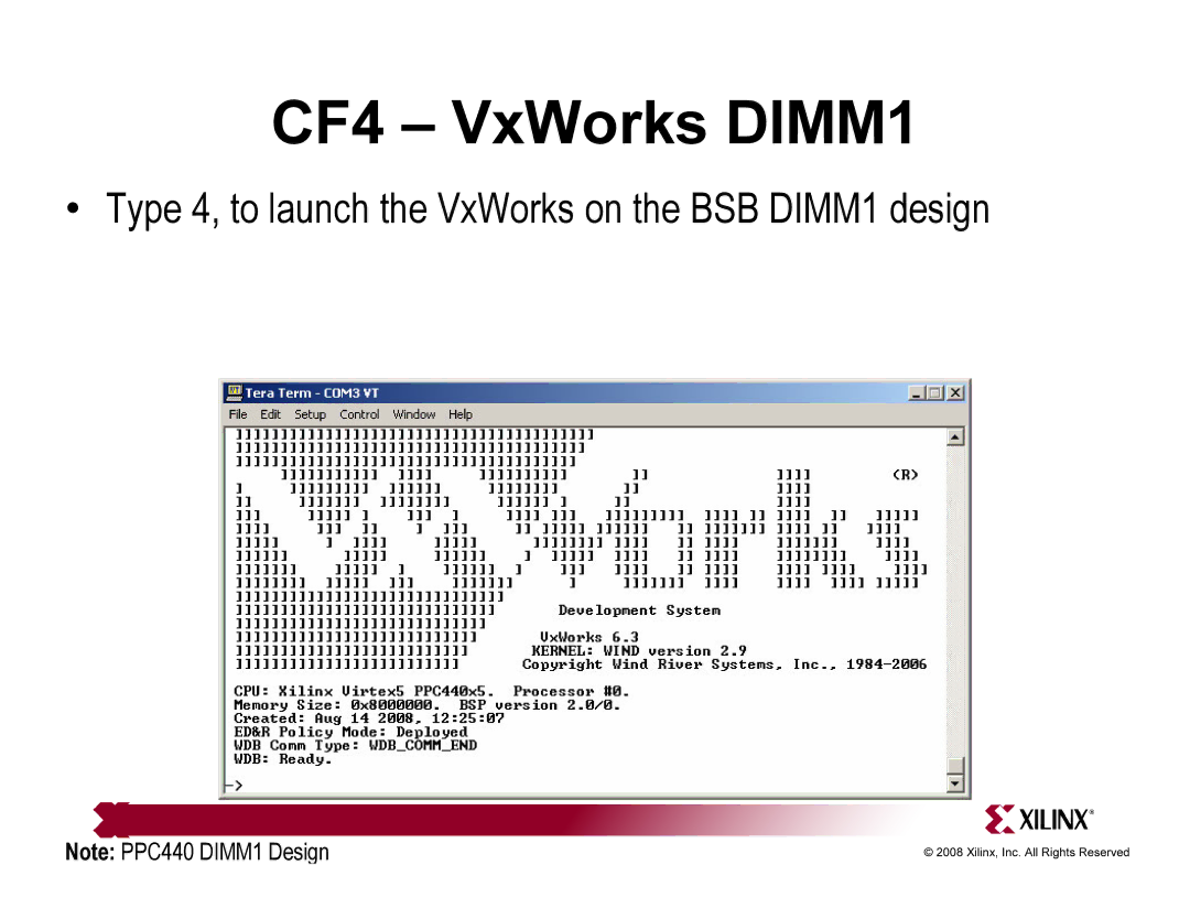 Xilinx ML510 quick start CF4 VxWorks DIMM1 