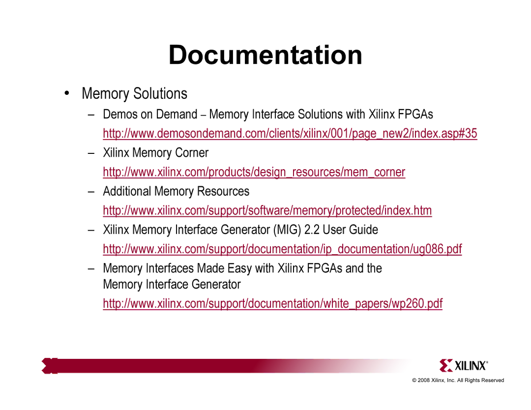 Xilinx ML510 quick start Memory Solutions 