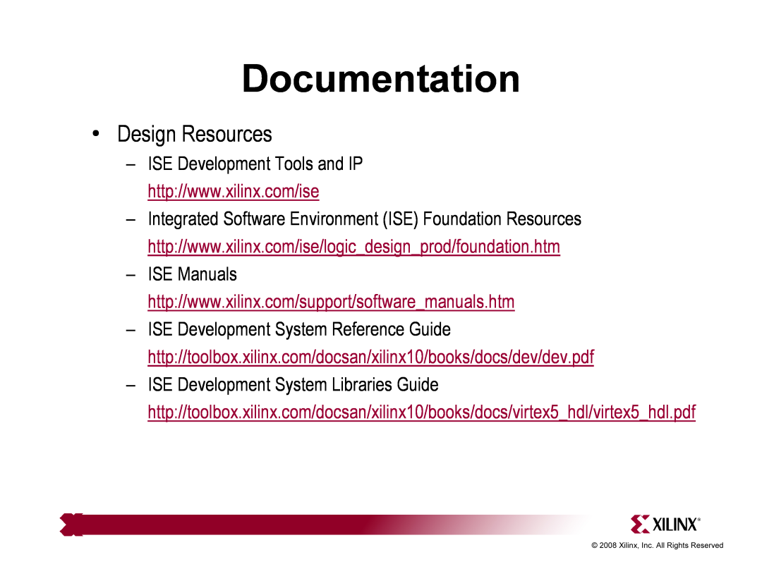 Xilinx ML510 quick start Design Resources, Documentation 