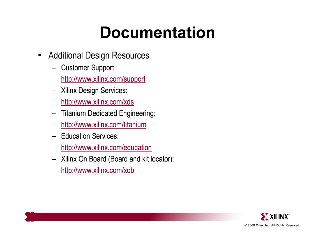Xilinx ML510 quick start Additional Design Resources, Documentation 