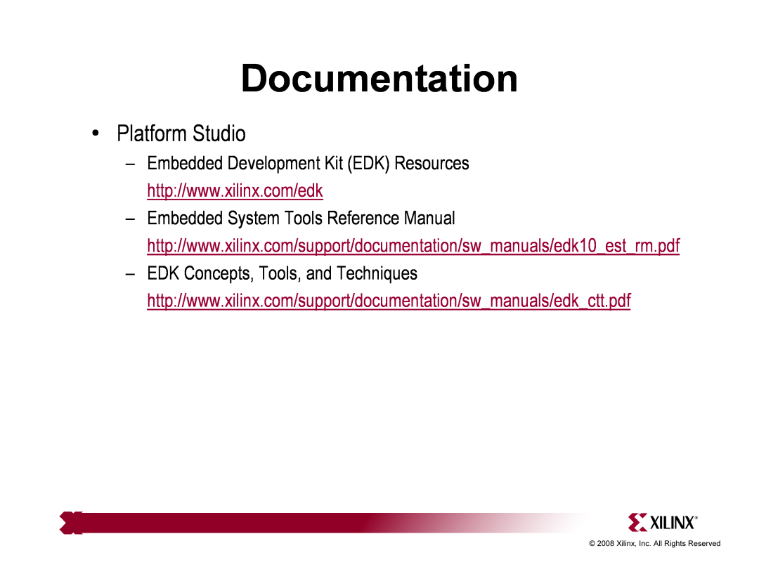 Xilinx ML510 quick start Platform Studio, Documentation 