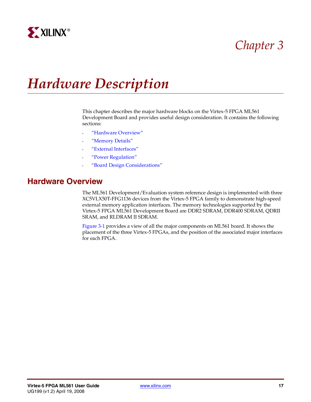 Xilinx ML561 manual Hardware Description, Hardware Overview 