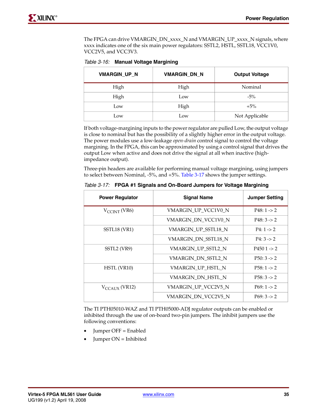 Xilinx ML561 manual 16Manual Voltage Margining, Output Voltage 