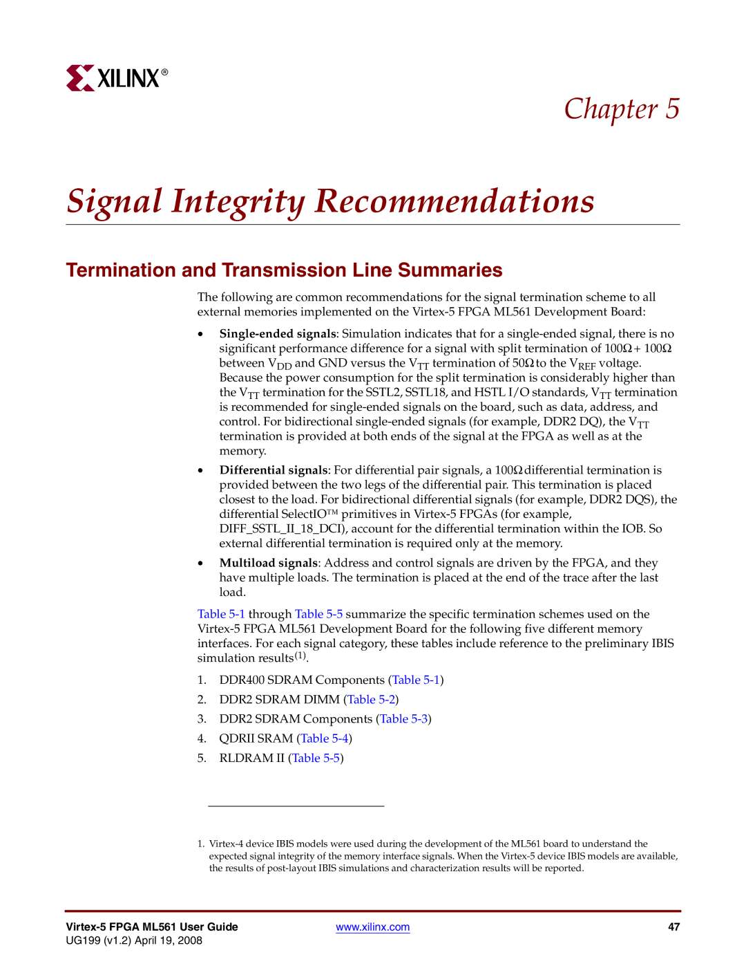 Xilinx ML561 manual Signal Integrity Recommendations, Termination and Transmission Line Summaries 