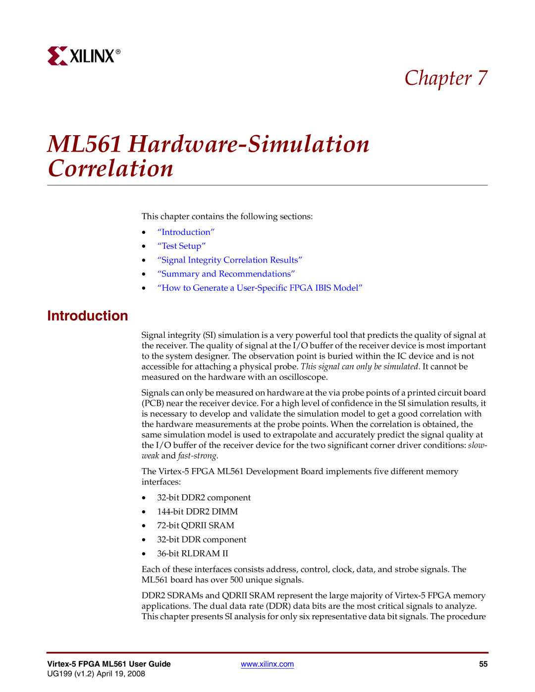 Xilinx manual ML561 Hardware-Simulation Correlation, Introduction 