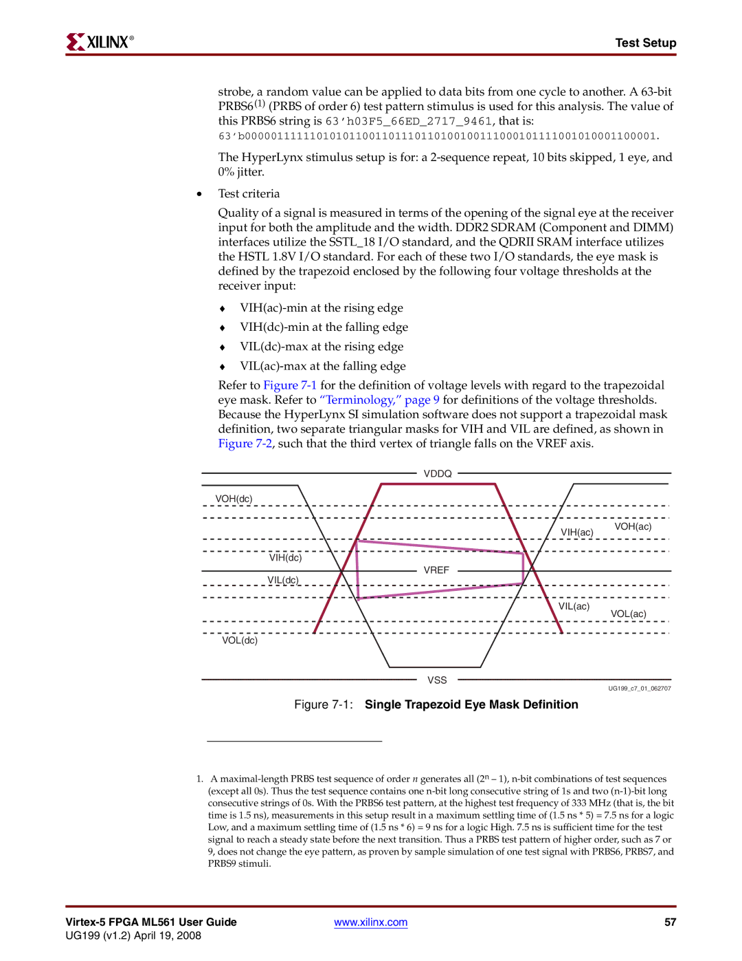 Xilinx ML561 manual Test Setup, 1Single Trapezoid Eye Mask Definition 