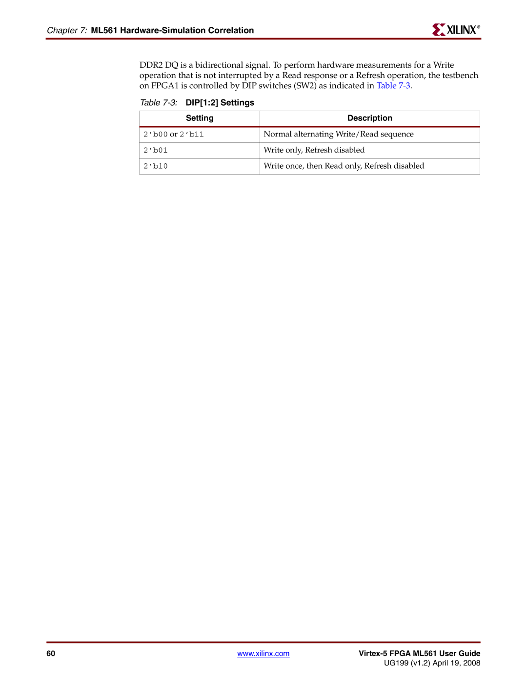 Xilinx ML561 manual 3DIP12 Settings Description 