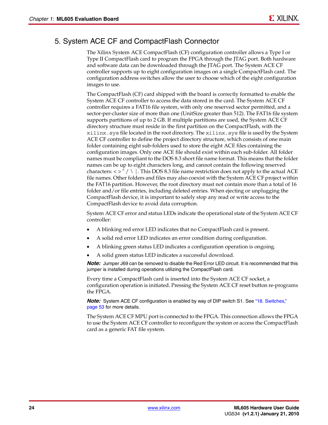 Xilinx manual System ACE CF and CompactFlash Connector, ML605 Evaluation Board 