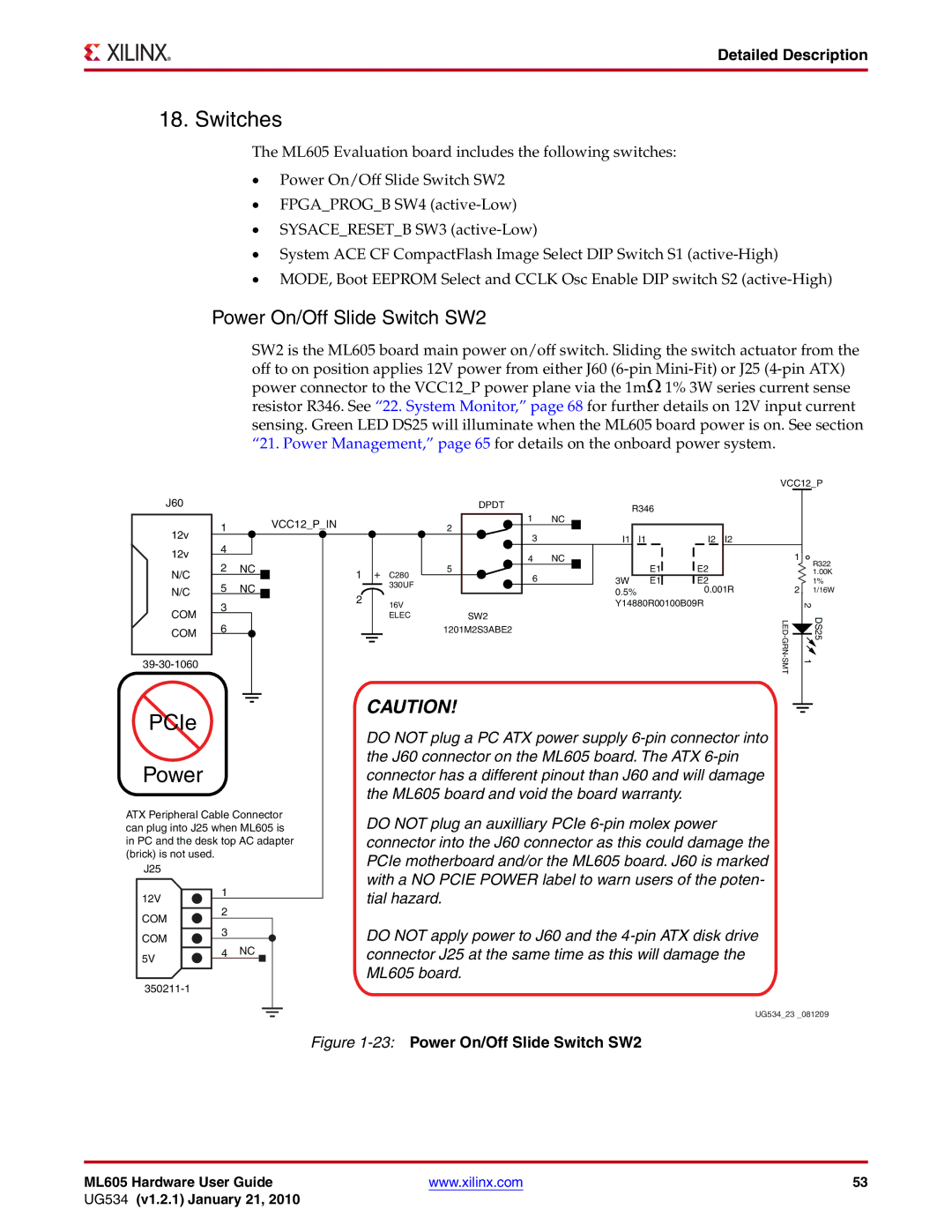 Xilinx ML605 manual Switches, Power On/Off Slide Switch SW2 