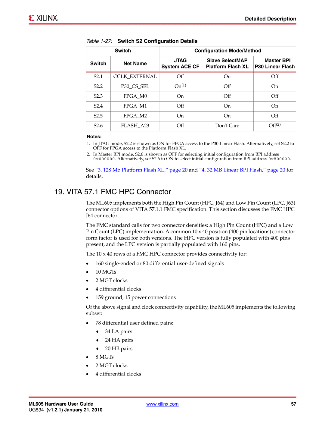 Xilinx ML605 manual Vita 57.1 FMC HPC Connector, Master BPI 