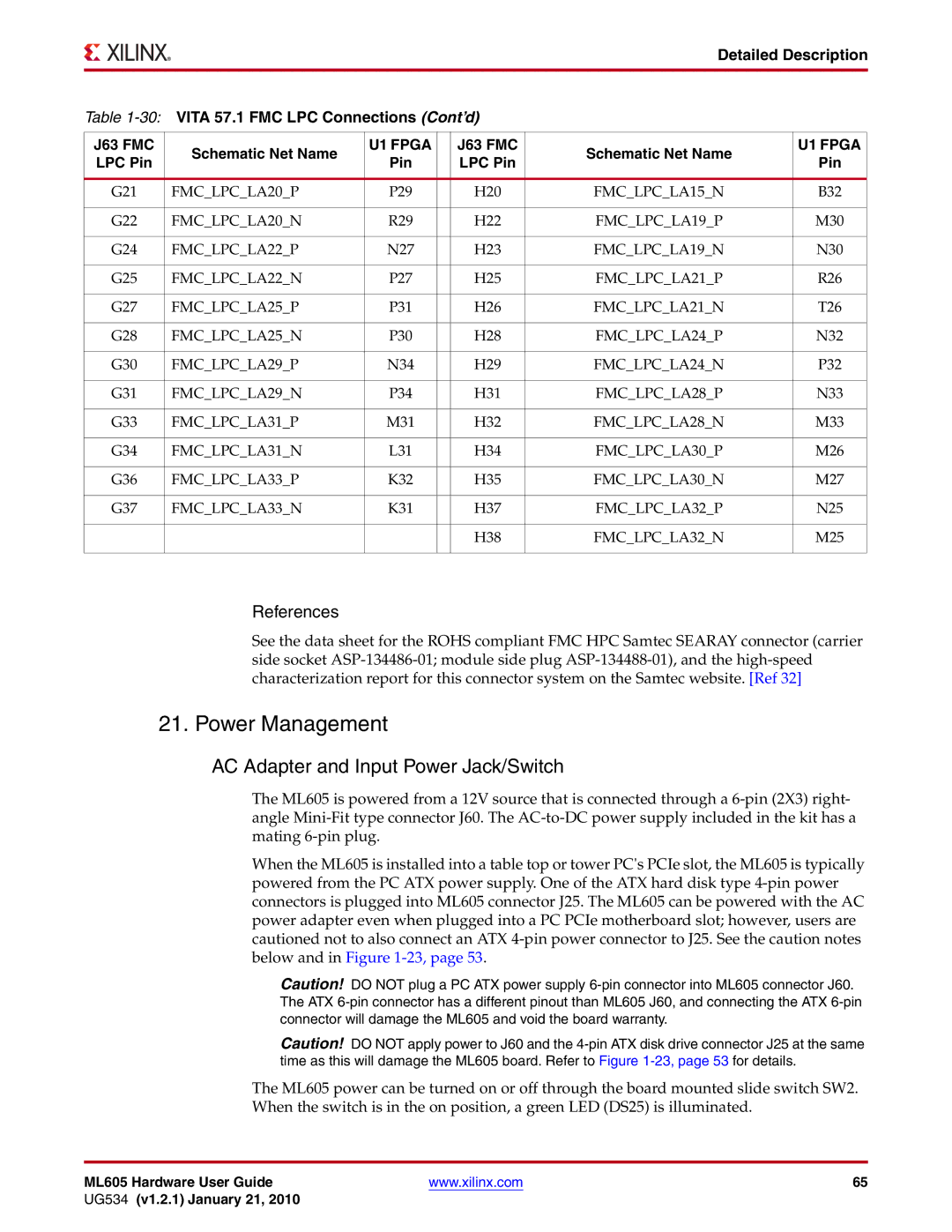 Xilinx ML605 manual Power Management, AC Adapter and Input Power Jack/Switch 