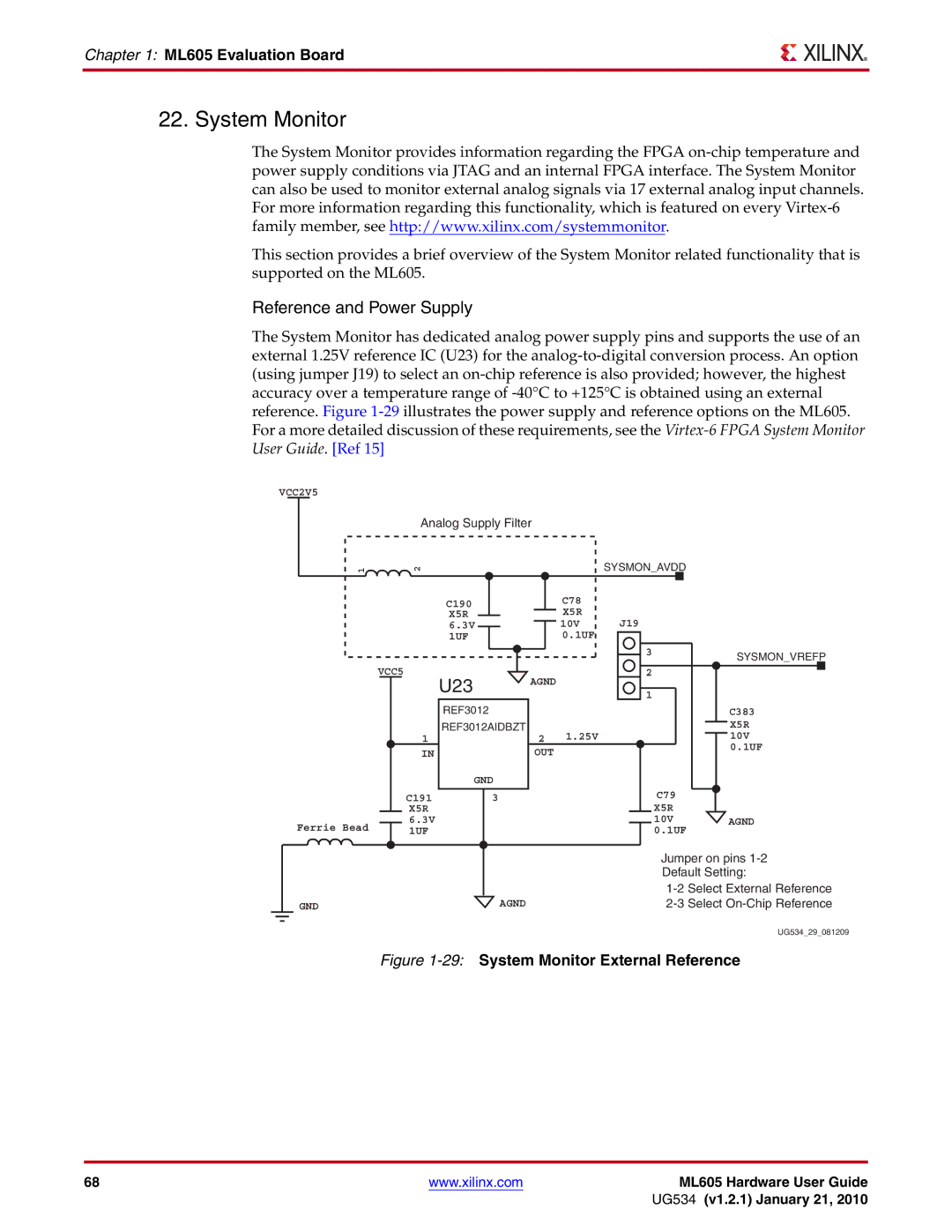 Xilinx ML605 manual 29System Monitor External Reference 