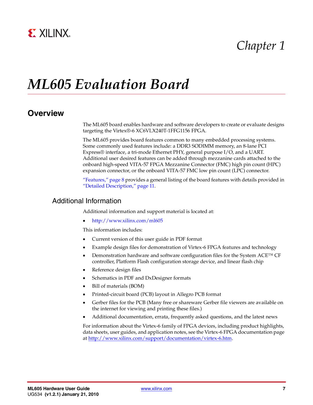 Xilinx manual ML605 Evaluation Board, Additional Information 