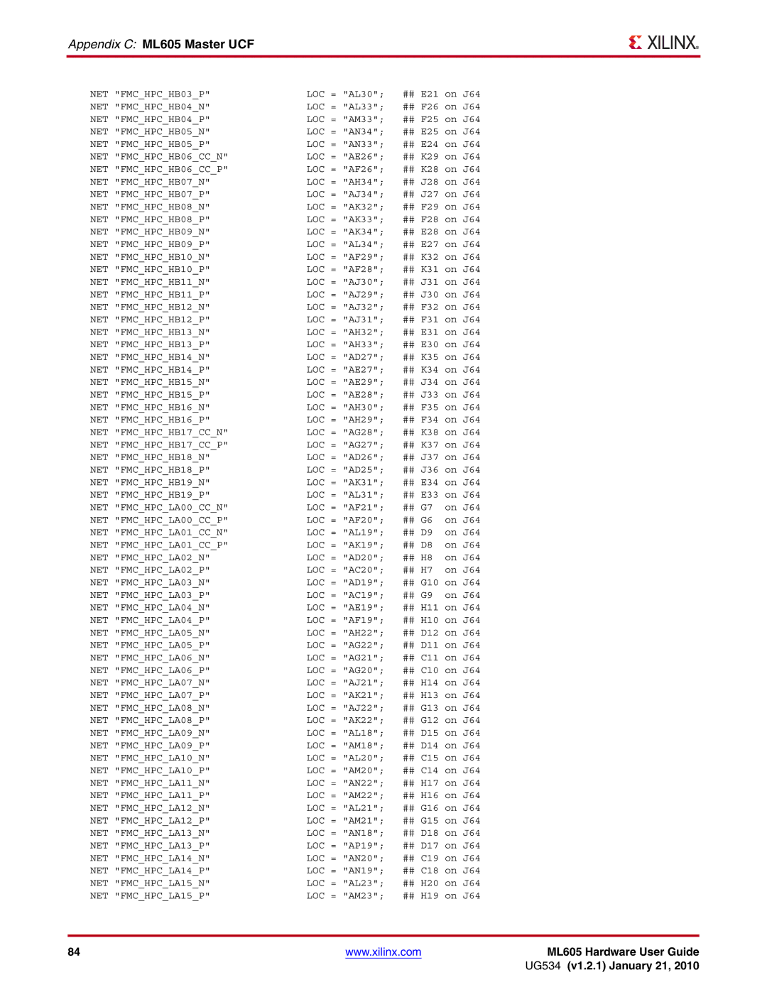 Xilinx ML605 manual NET FMCHPCHB03P 