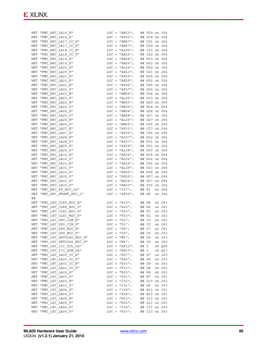 Xilinx ML605 manual NET FMCHPCLA16N 