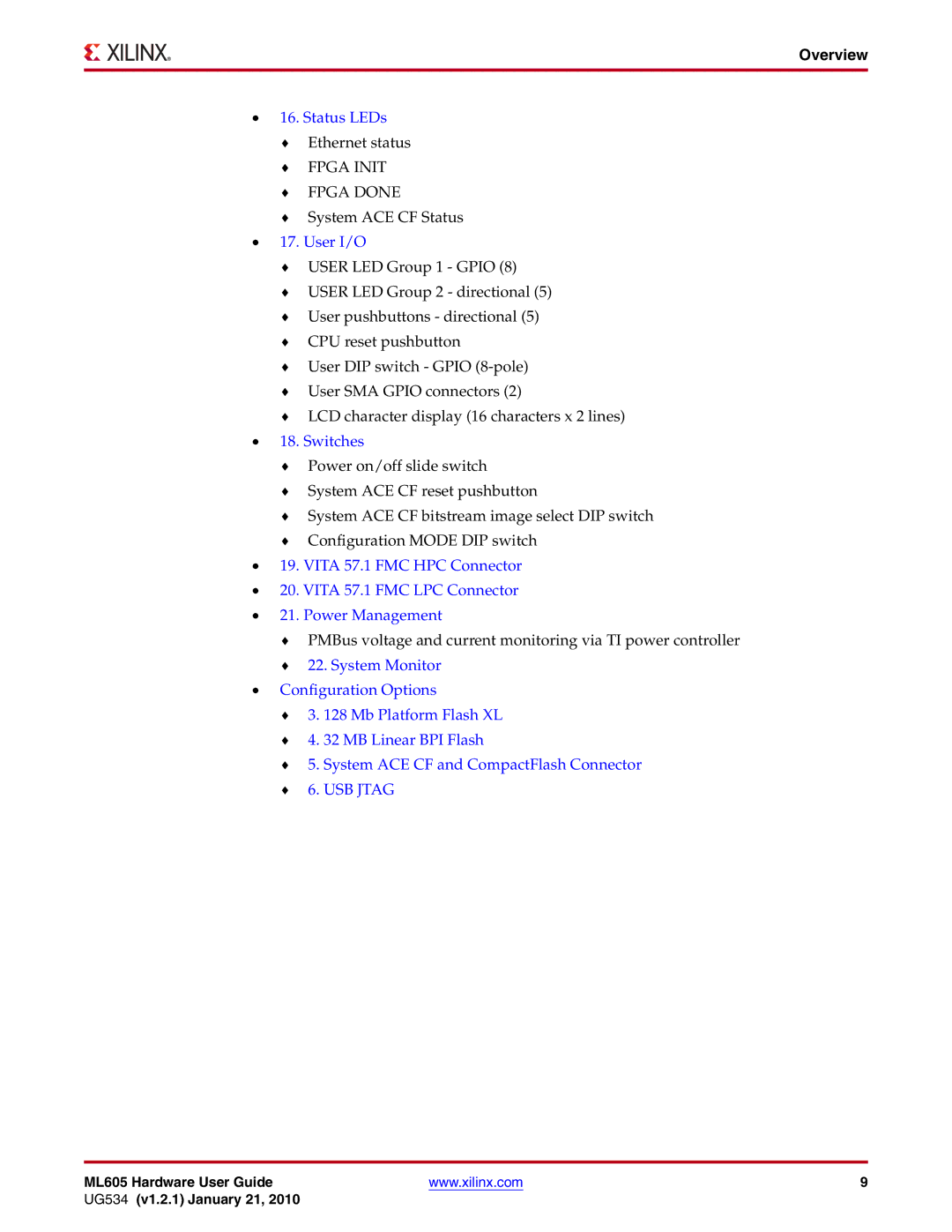 Xilinx ML605 manual Overview, Fpga Init Fpga Done 