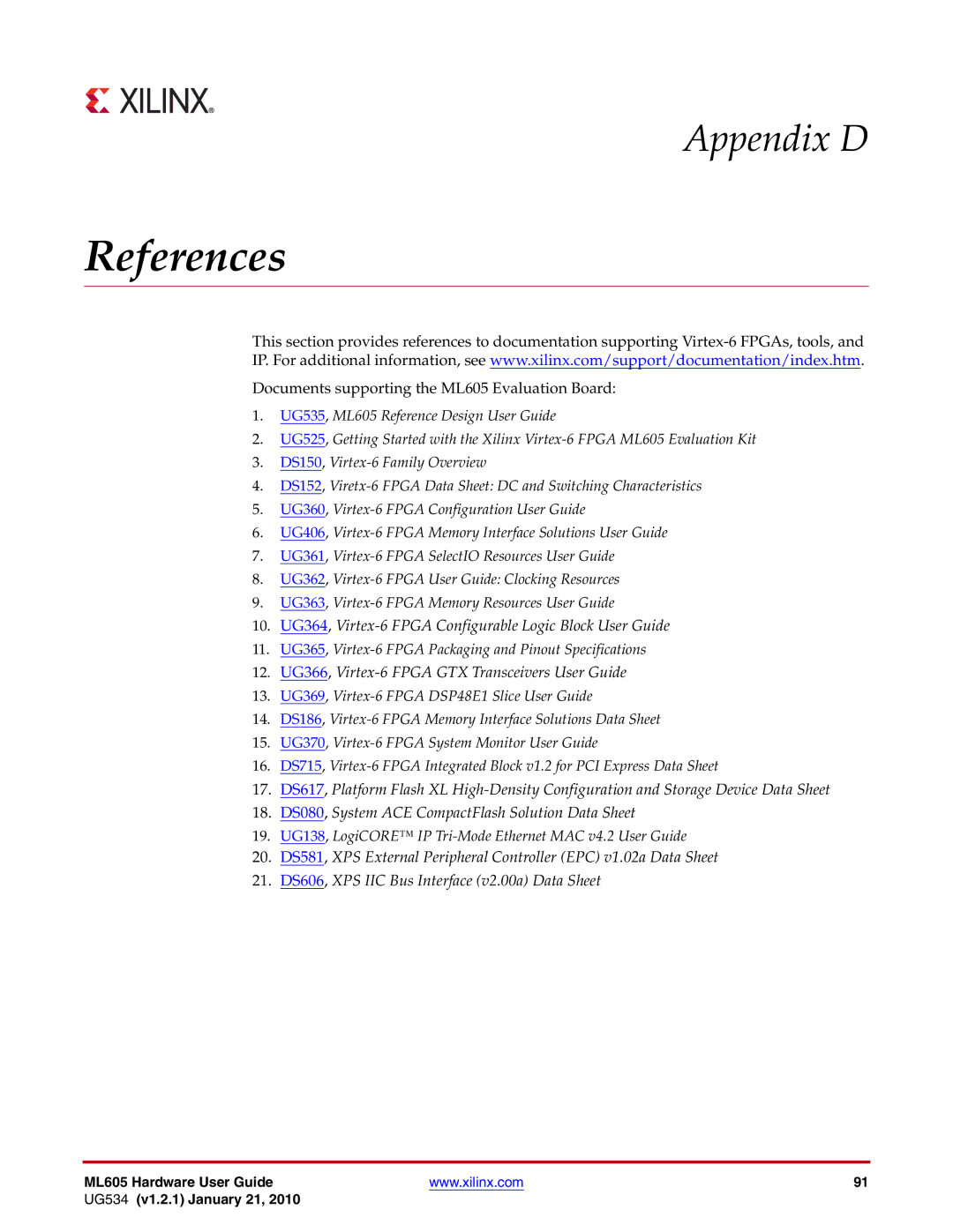 Xilinx ML605 manual References 